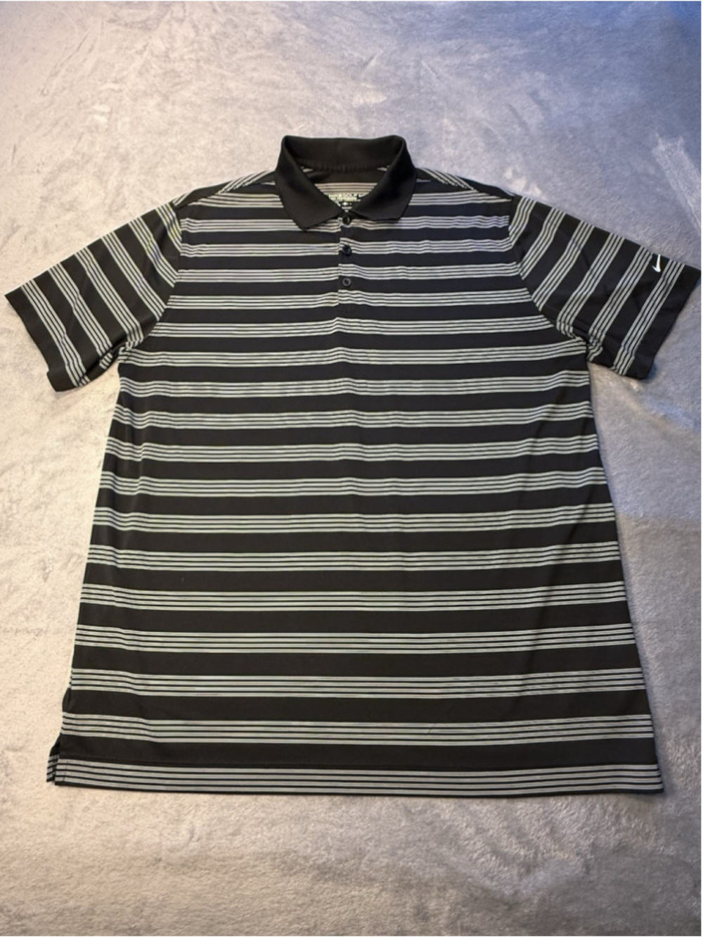 Nike Golf Tour Performance Dri-Fit Black Gray Striped Polo Shirt Men's Size XL